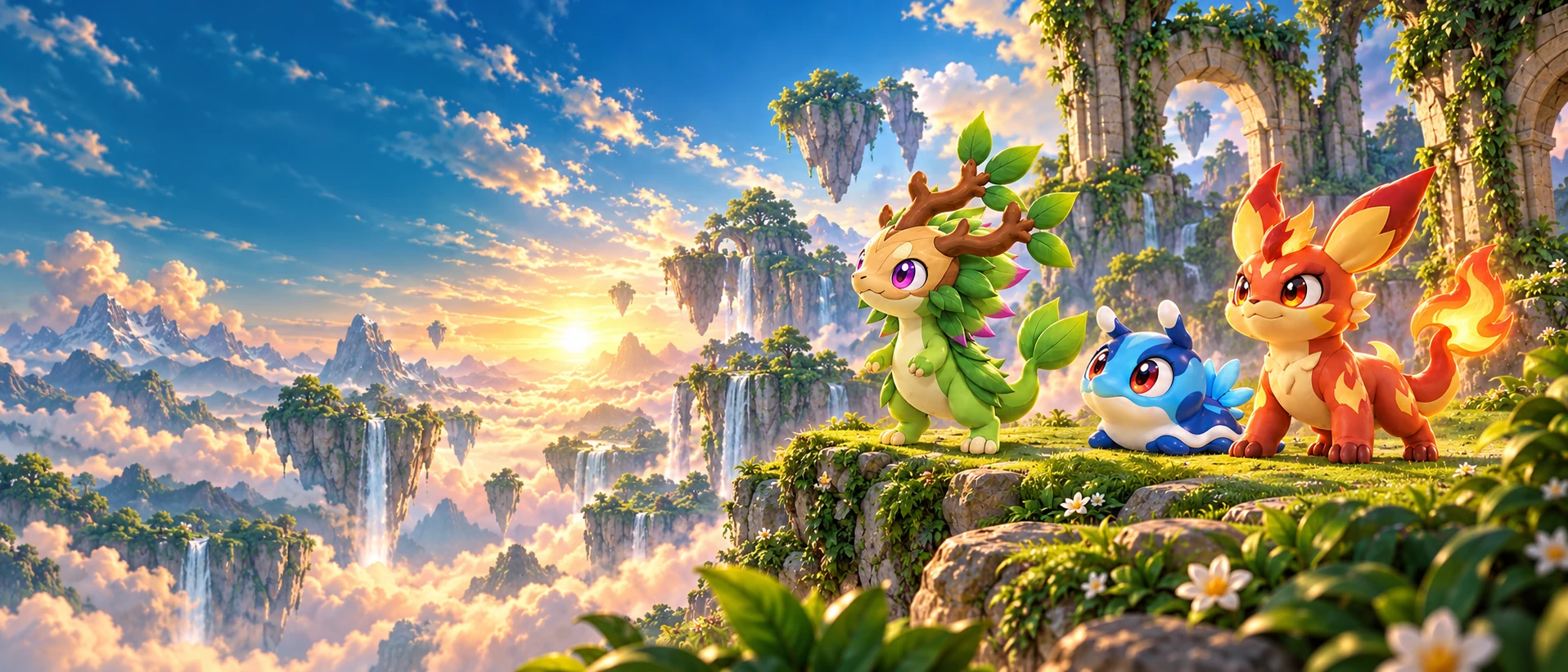 Brotilín and friends discover a world of floating islands, ruins and waterfalls at dawn